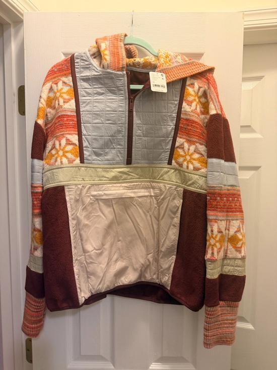 Free People Tops - Free People Multicolor Patchwork Pullover Hoodie - Rust, Orange, Cream, Gray